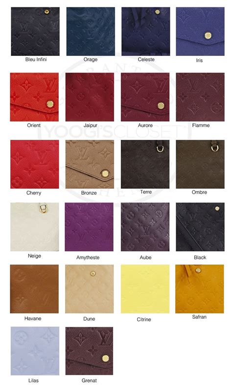 louis vuitton purses color chart